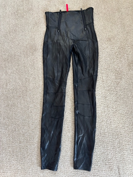 SPANX Pants - Spanx Faux Leather Leggings Small Petite Black Moto High Waist Zip Detail Skinny